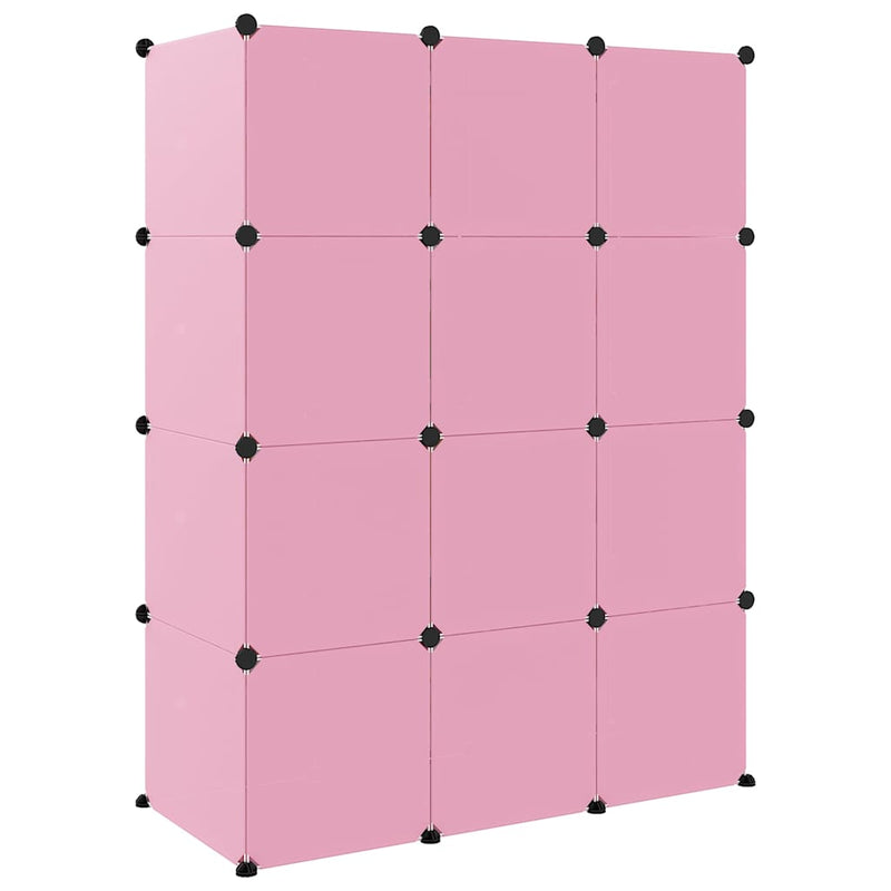 Dulap de depozitare cub pentru copii, 12 cuburi, roz, PP