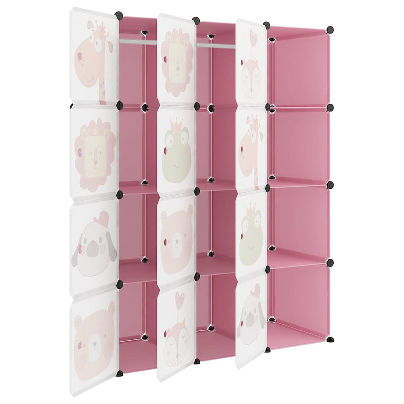Dulap de depozitare cub pentru copii, 12 cuburi, roz, PP