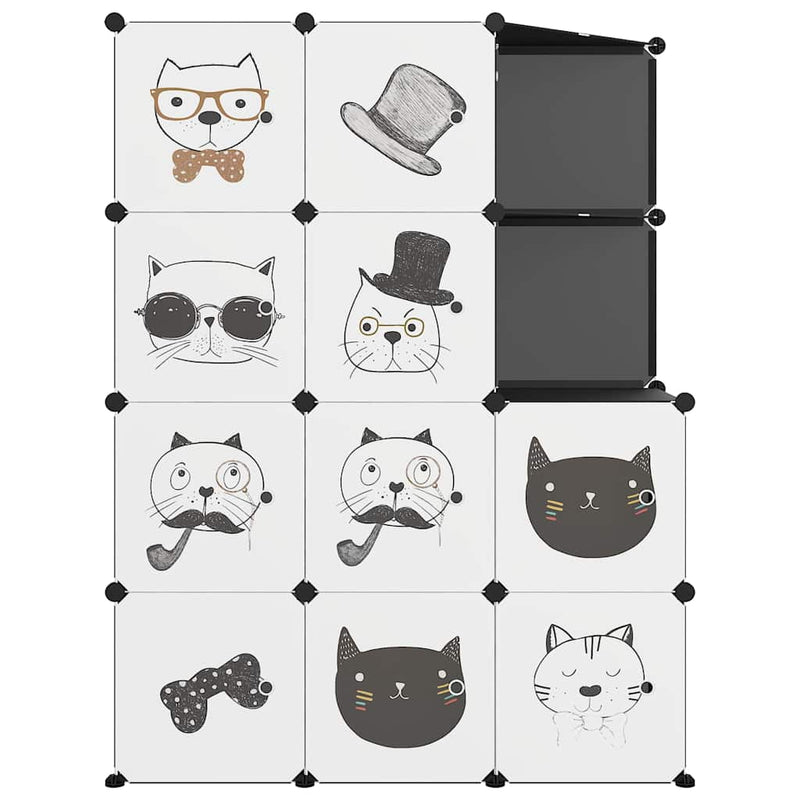 Dulap de depozitare cub pentru copii, 10 cuburi, negru, PP