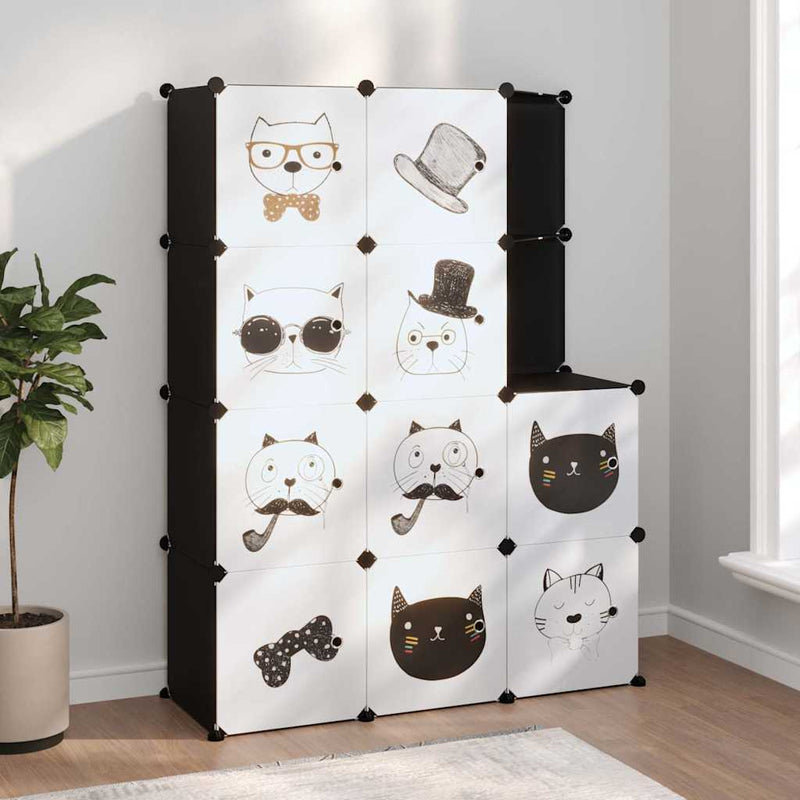 Dulap de depozitare cub pentru copii, 10 cuburi, negru, PP