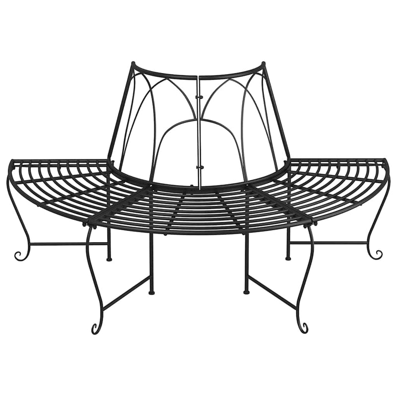 Bancă circulară de copac, 2 buc., negru, Ø159 cm, oțel