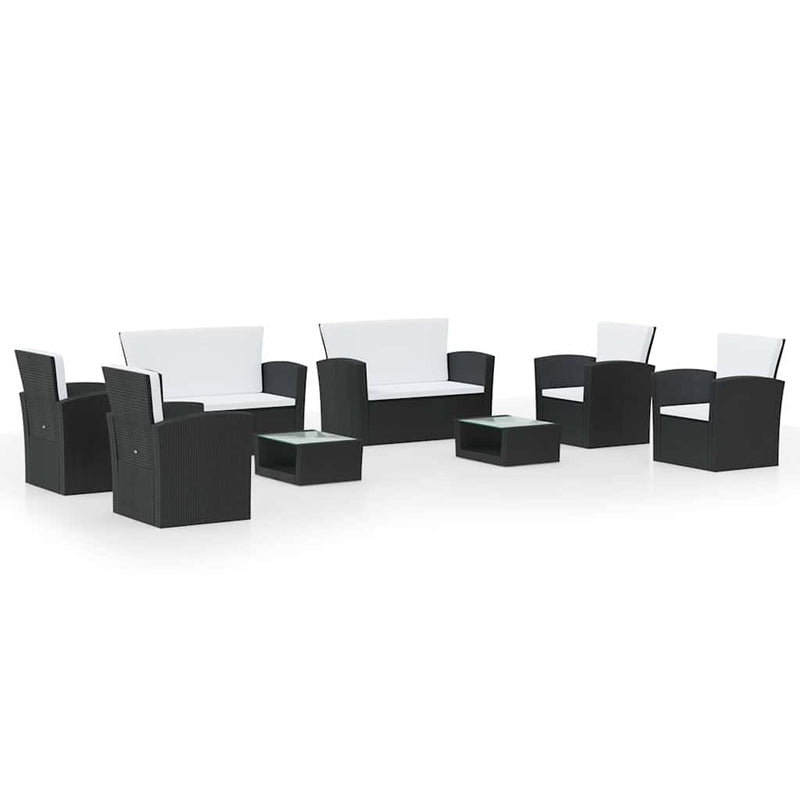 Set mobilier de grădină cu perne, 8 piese, negru, poliratan