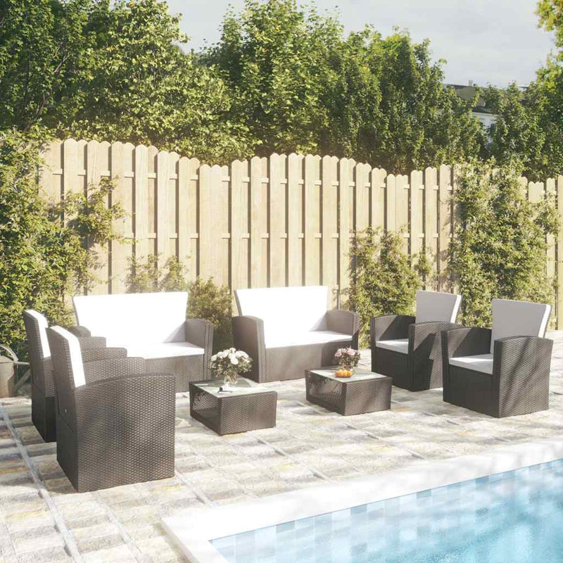 Set mobilier de grădină cu perne, 8 piese, negru, poliratan