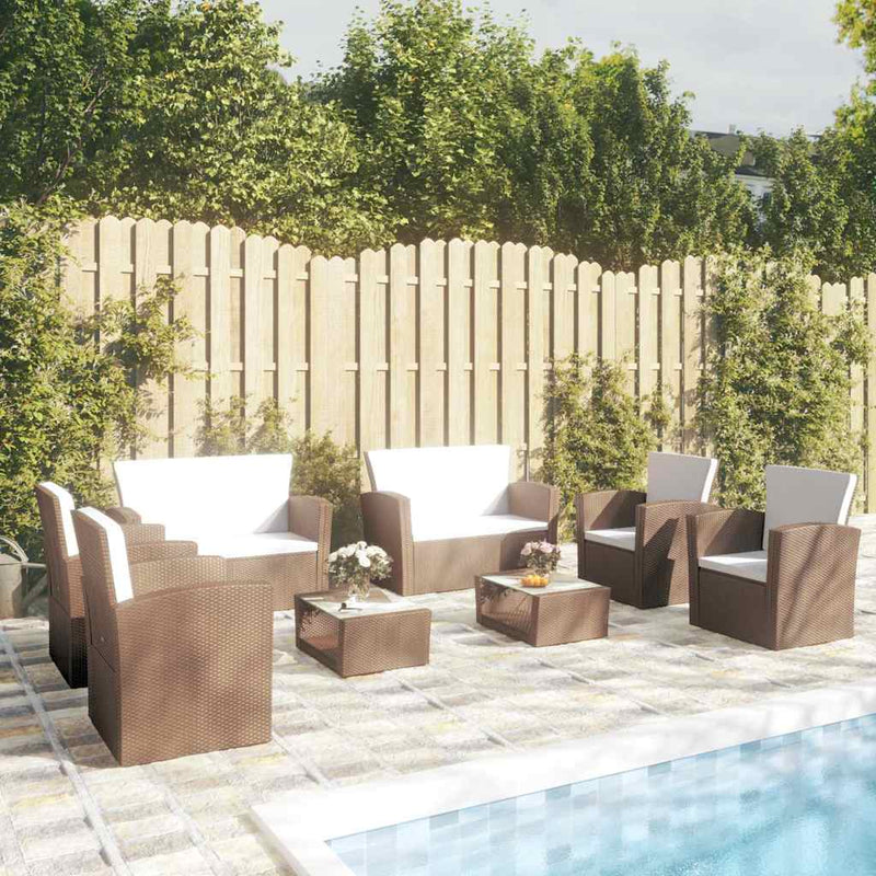 Set mobilier de grădină cu perne, 8 piese, maro, poliratan