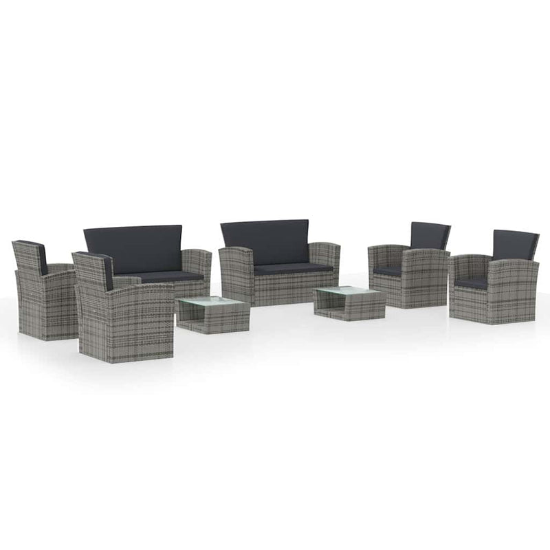 Set mobilier de grădină cu perne, 8 piese, gri, poliratan