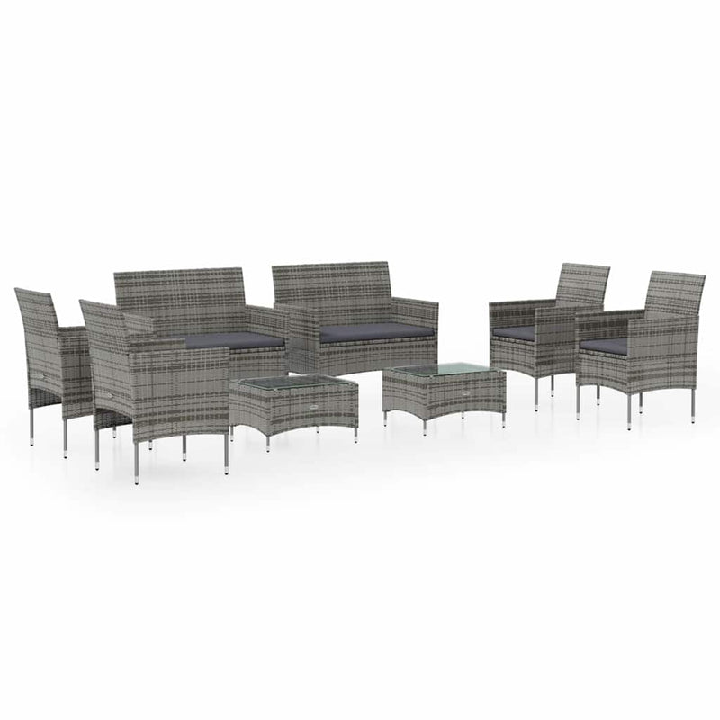 Set mobilier de grădină cu perne, 8 piese, gri, poliratan
