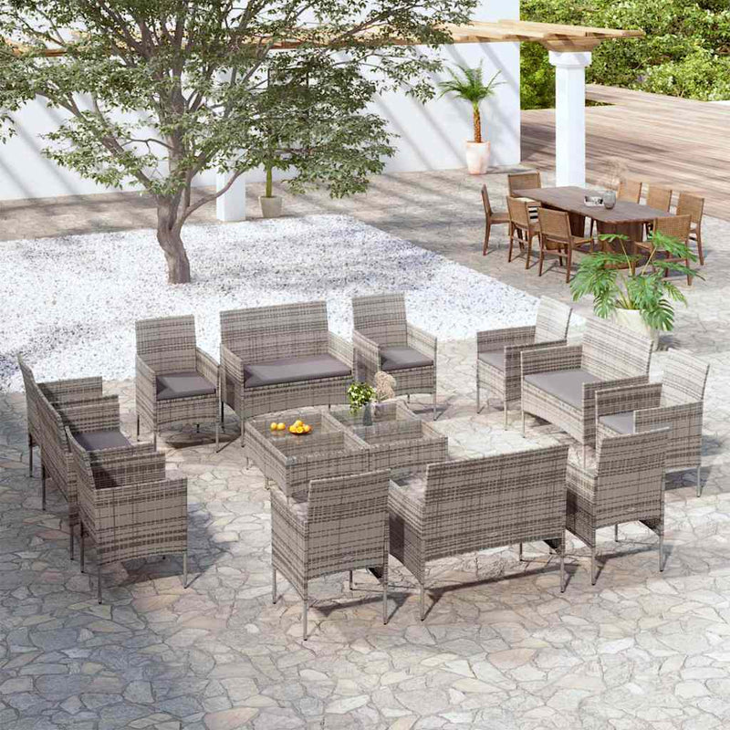Set mobilier de grădină cu perne, 16 piese, gri, poliratan