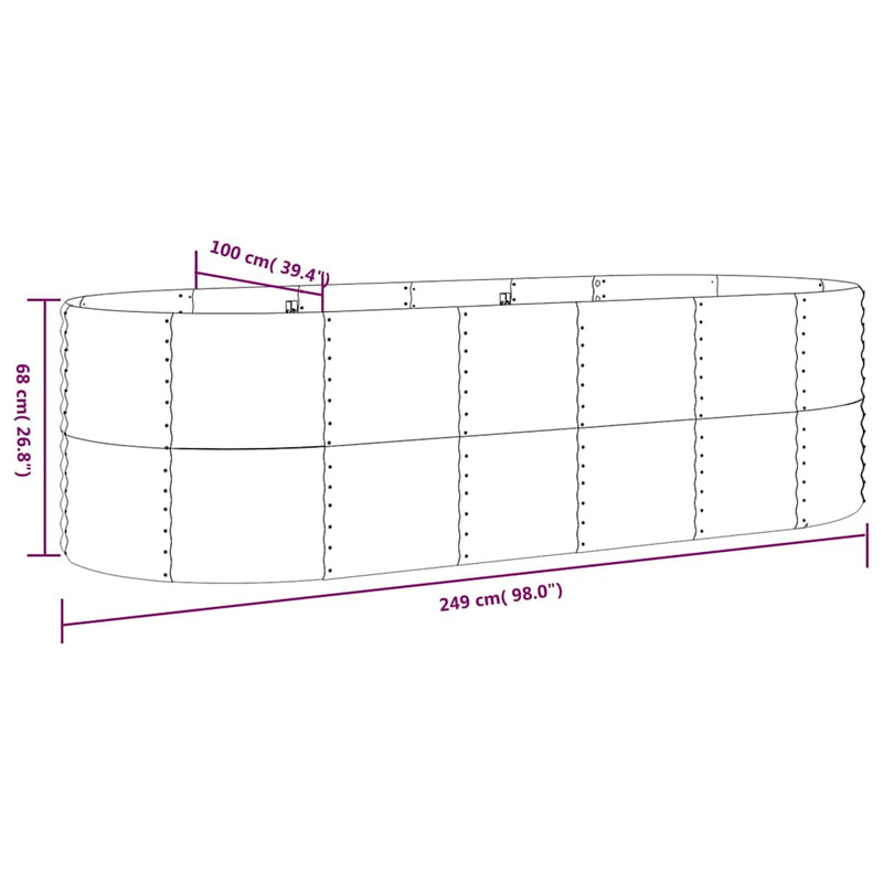 Strat înălțat grădină 249x100x68 cm oțel galvanizat