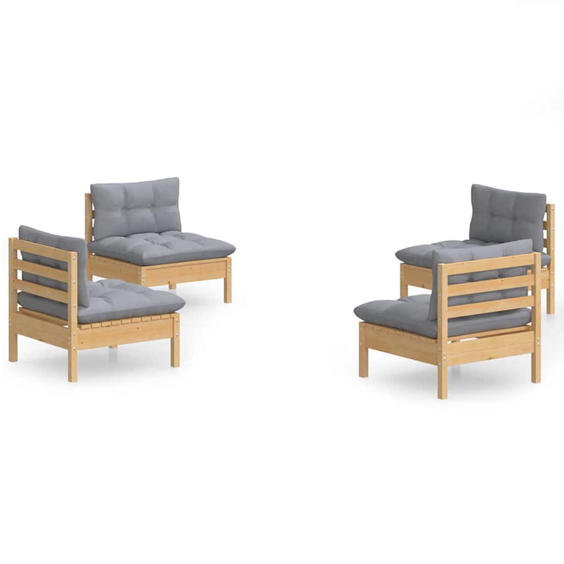 Set mobilier grădină cu perne, 4 piese, gri, lemn de pin