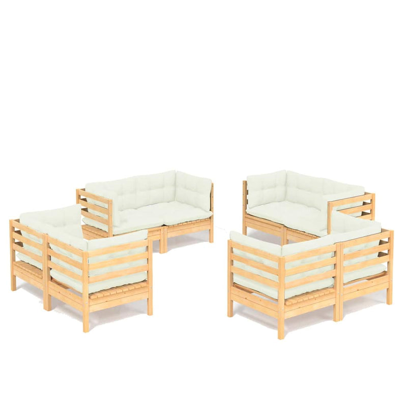 Set mobilier de grădină cu perne, 8 piese, crem, lemn de pin