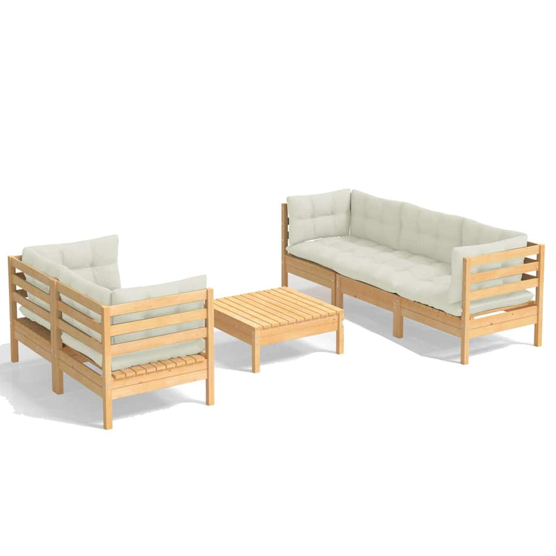 Set mobilier grădină cu perne crem, 6 piese, lemn masiv de pin