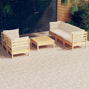 Set mobilier grădină cu perne crem, 6 piese, lemn masiv de pin