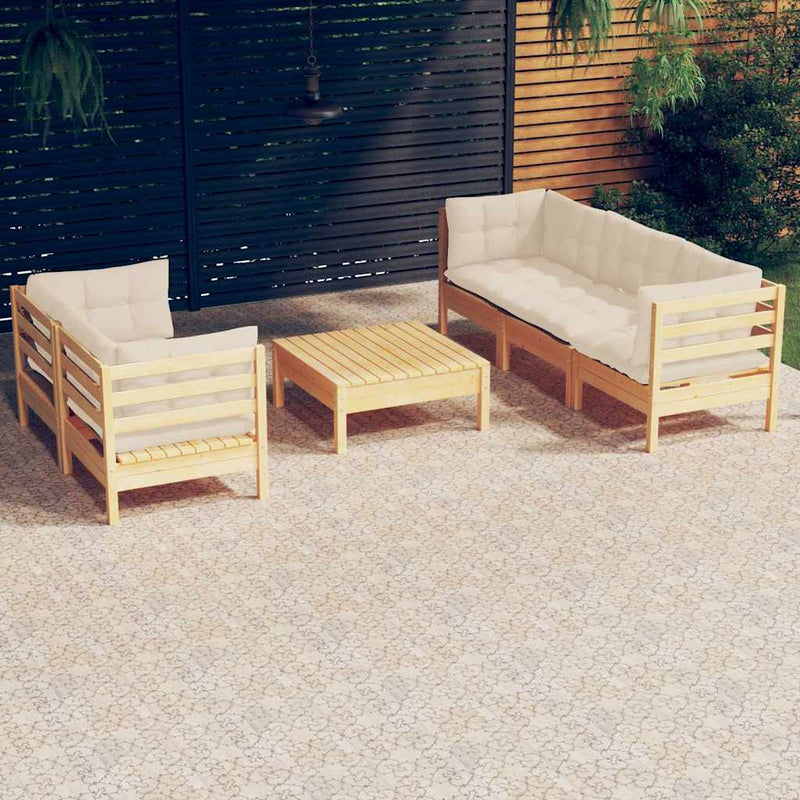 Set mobilier grădină cu perne crem, 6 piese, lemn masiv de pin