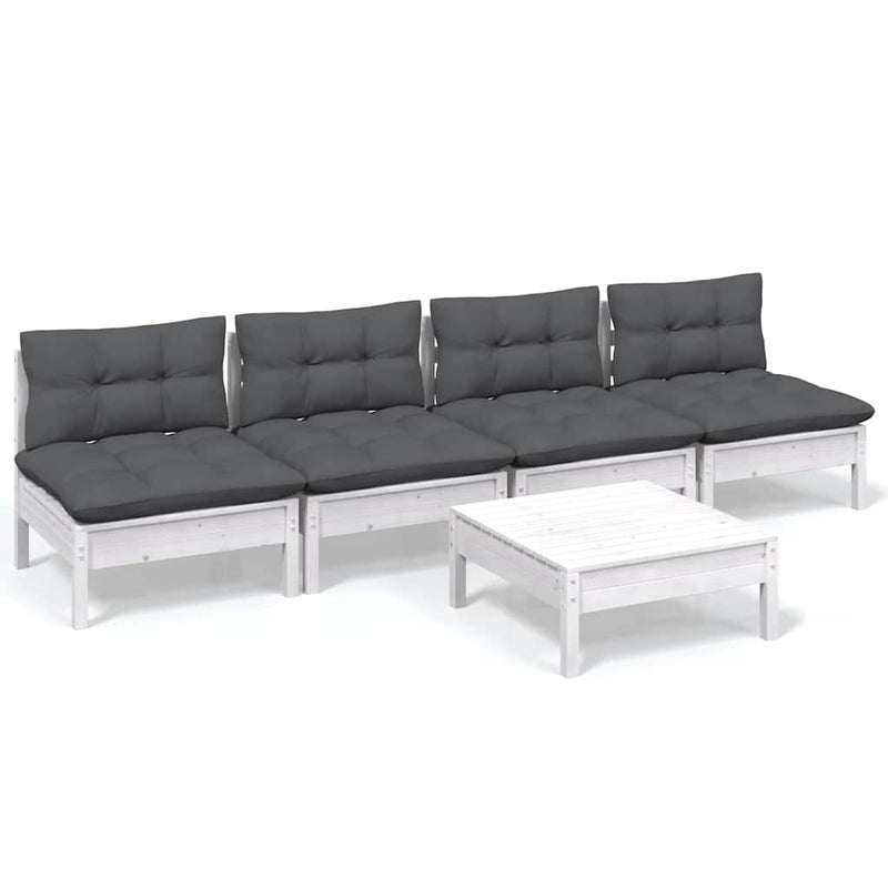 Set mobilier grădină cu perne antracit, 5 piese, lemn de pin