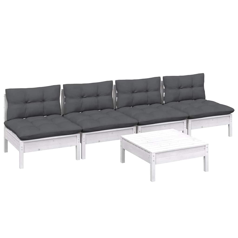 Set mobilier grădină cu perne antracit, 5 piese, lemn de pin