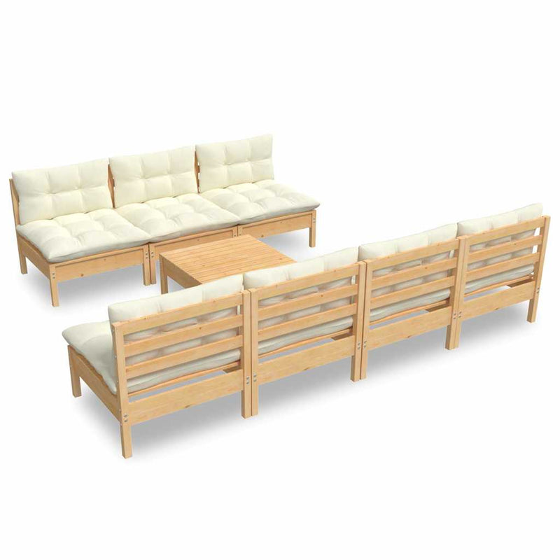 Set mobilier de grădină cu perne crem, 8 piese, lemn de pin