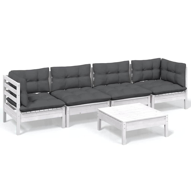 Set mobilier de grădină cu perne, 5 piese, lemn masiv de pin