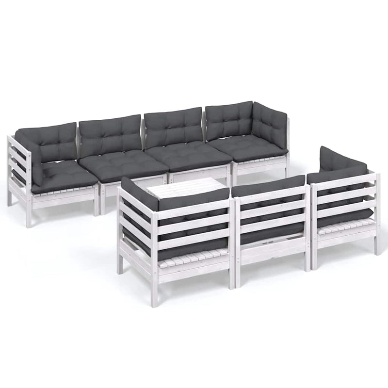 Set mobilier de grădină cu perne, 8 piese, lemn masiv de pin