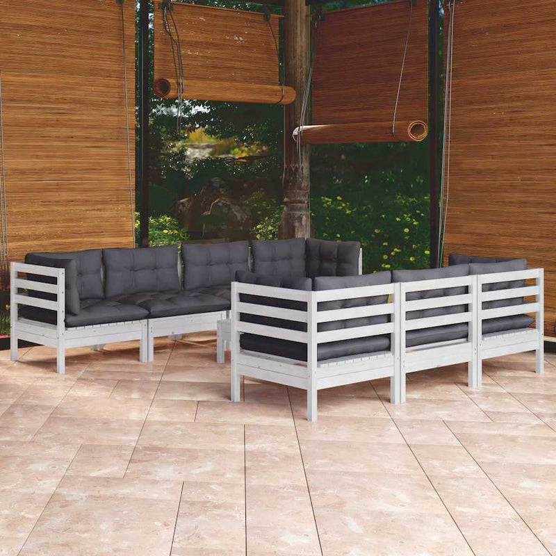 Set mobilier de grădină cu perne, 8 piese, lemn masiv de pin