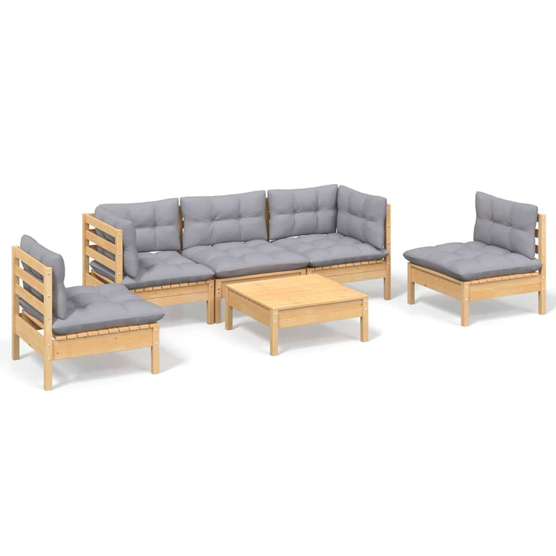 Set mobilier grădină cu perne gri, 6 piese, lemn de pin
