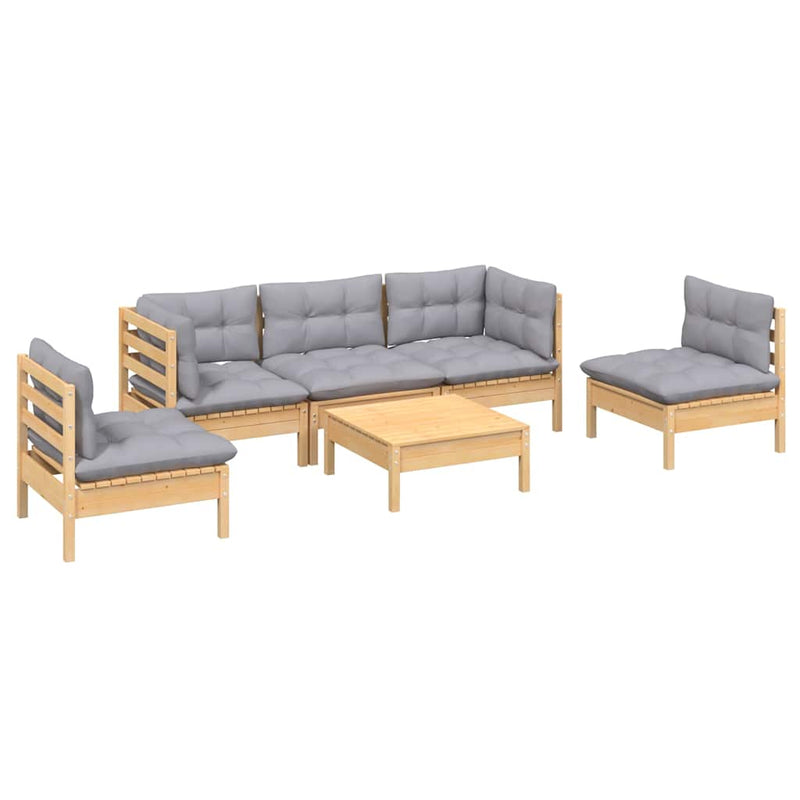 Set mobilier grădină cu perne gri, 6 piese, lemn de pin