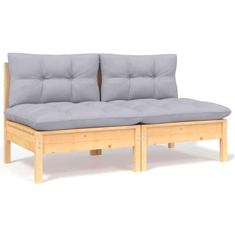 Set mobilier grădină cu perne gri, 6 piese, lemn de pin
