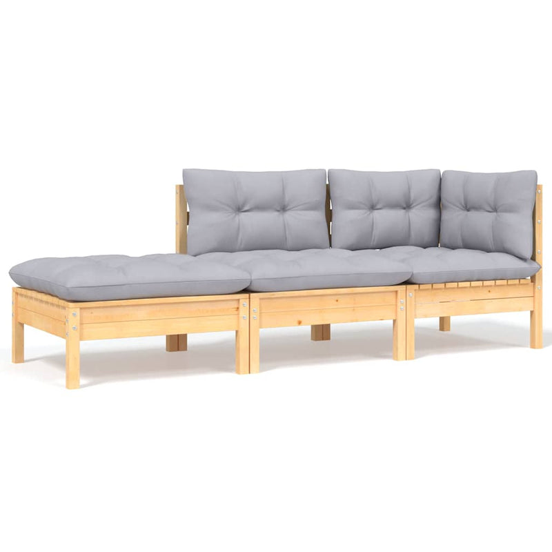 Set mobilier grădină cu perne gri, 6 piese, lemn de pin