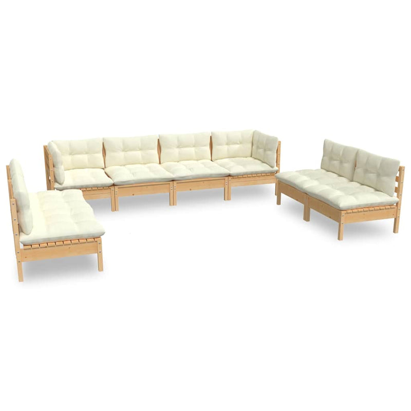 Set mobilier de grădină cu perne, 8 piese, crem, lemn masiv pin