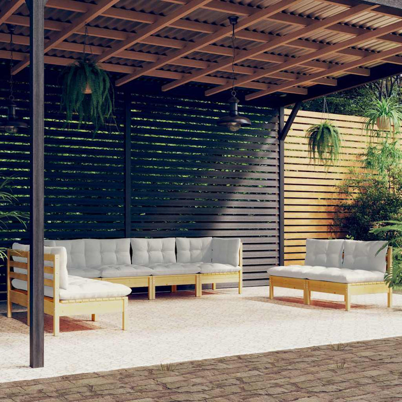 Set mobilier de grădină cu perne, 8 piese, crem, lemn masiv pin