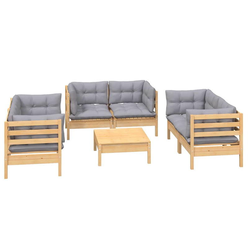 Set mobilier grădină cu perne gri, 7 piese, lemn masiv de pin