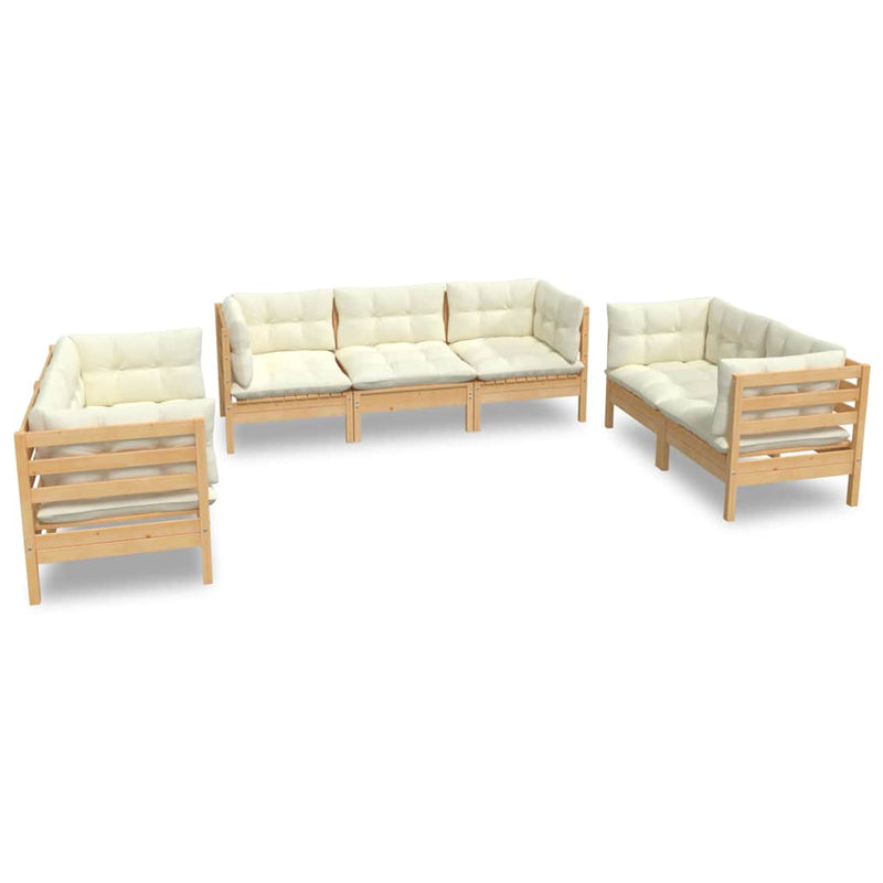 Set mobilier grădină cu perne crem, 7 piese, lemn masiv de pin
