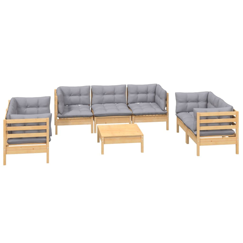 Set mobilier de grădină cu perne gri, 8 piese, lemn masiv pin