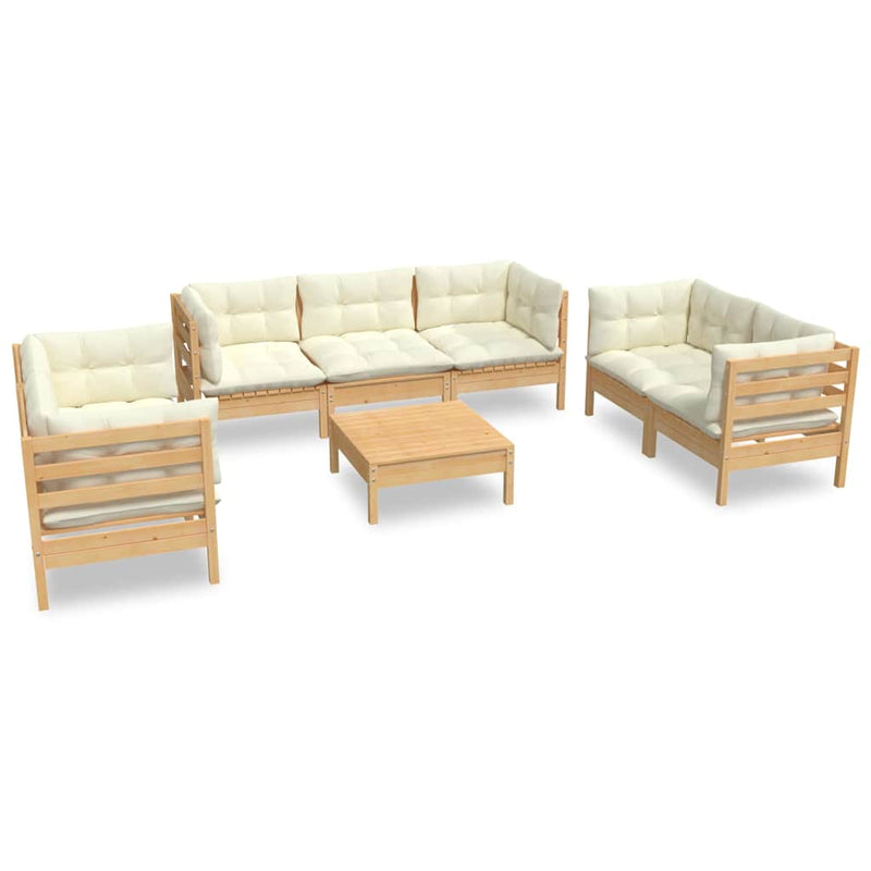 Set mobilier grădină cu perne crem, 8 piese, lemn masiv de pin