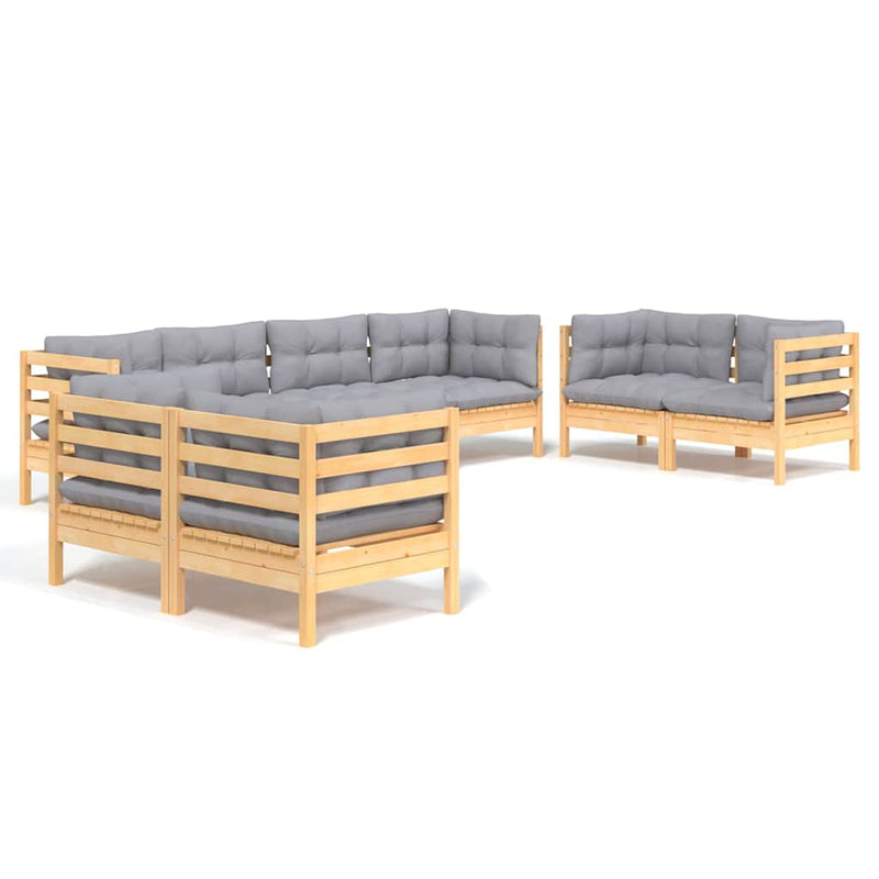 Set mobilier de grădină cu perne gri, 8 piese, lemn masiv pin