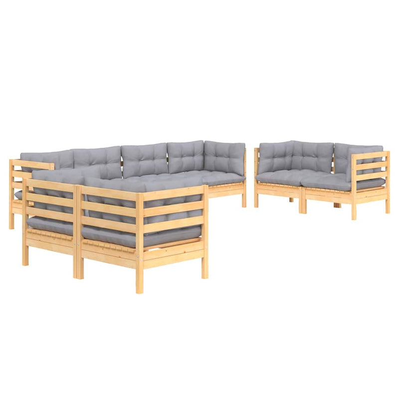 Set mobilier de grădină cu perne gri, 8 piese, lemn masiv pin