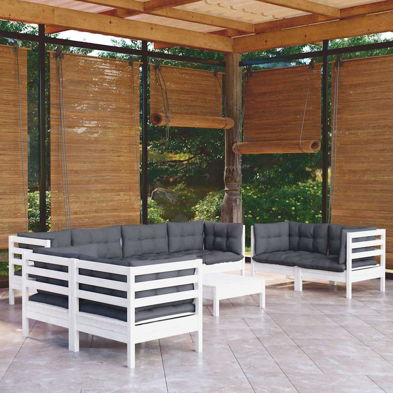 Set mobilier de grădină cu perne, 9 piese, lemn masiv de pin