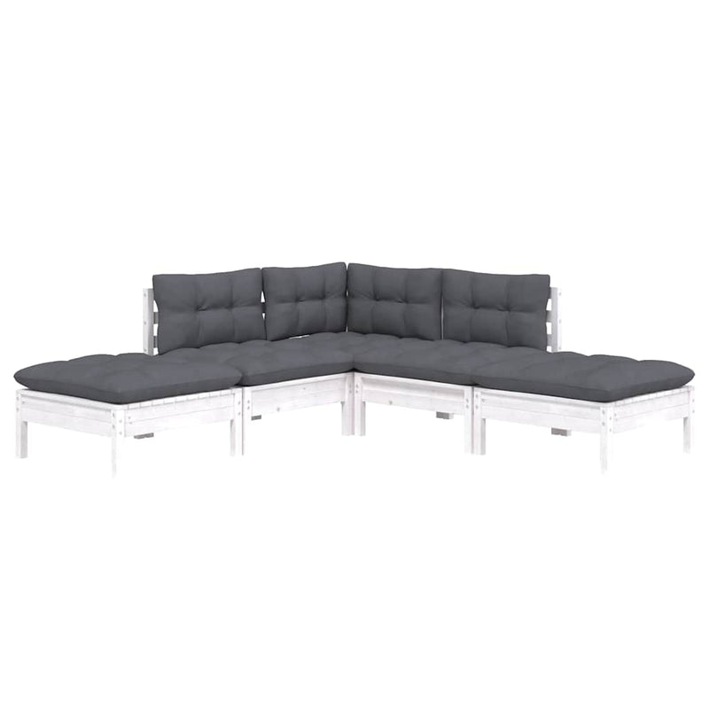 Set mobilier grădină cu perne, 5 piese, alb, lemn de pin