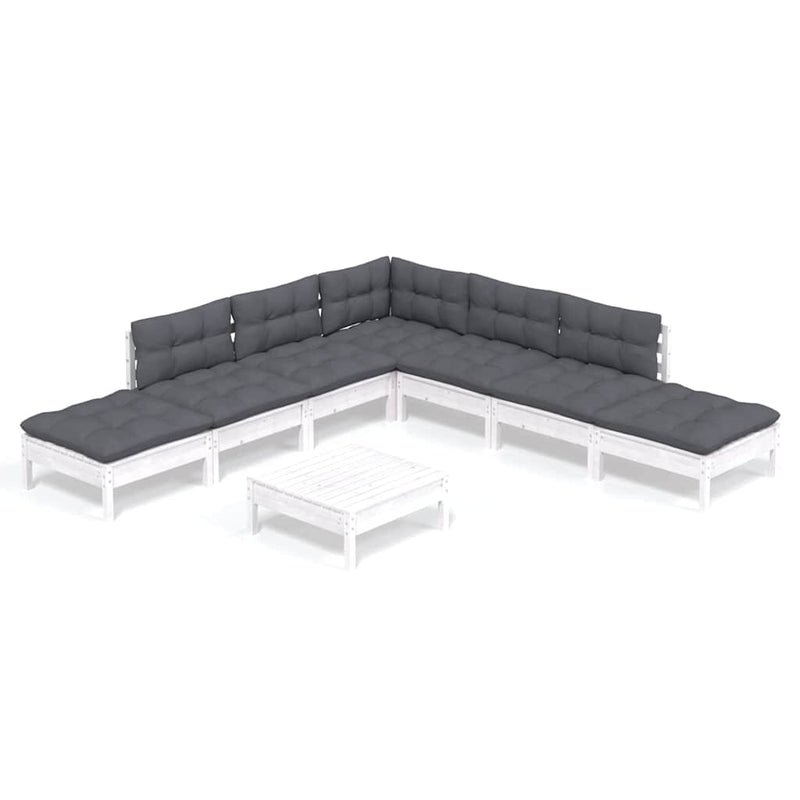 Set mobilier de grădină cu perne, 8 piese, alb, lemn de pin