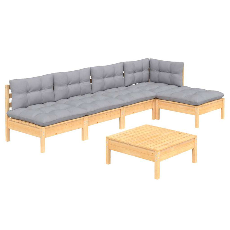 Set mobilier grădină cu perne gri, 6 piese, lemn de pin