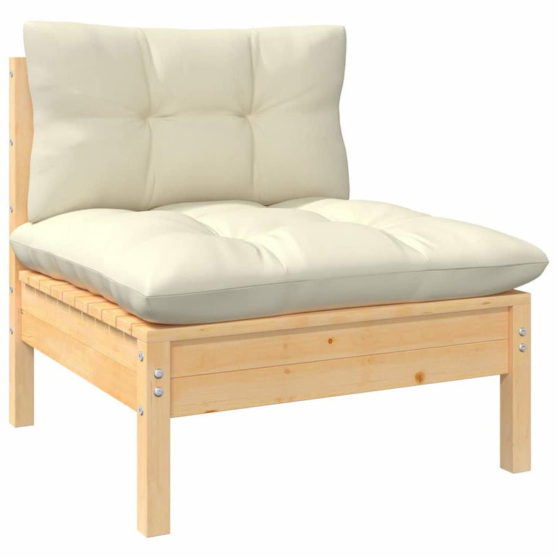 Set mobilier grădină cu perne crem, 6 piese, lemn de pin