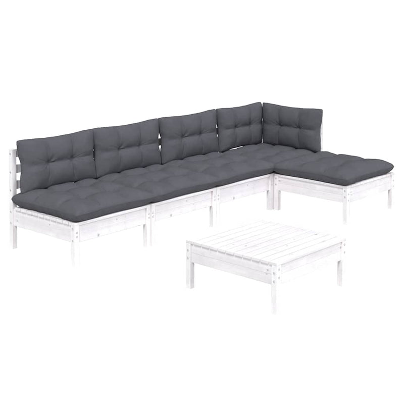 Set mobilier de grădină cu perne, 6 piese, alb, lemn de pin