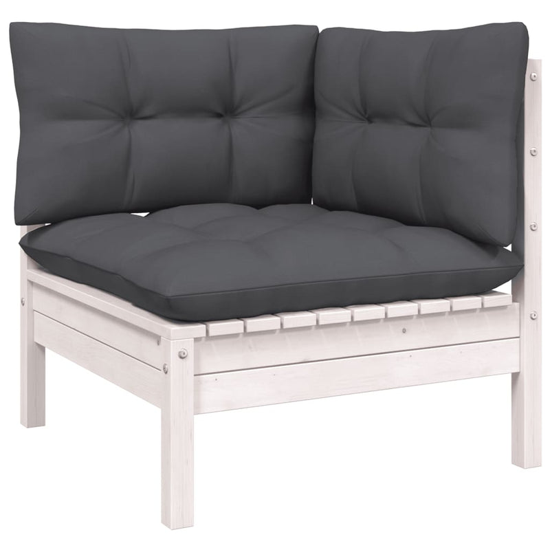 Set mobilier de grădină cu perne, 6 piese, alb, lemn de pin