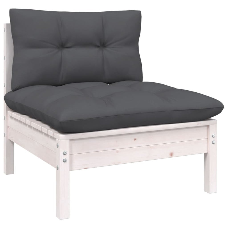 Set mobilier de grădină cu perne, 6 piese, alb, lemn de pin