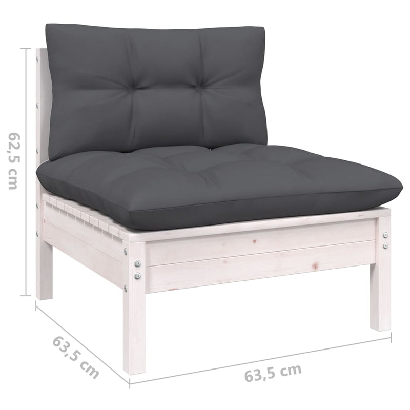 Set mobilier de grădină cu perne, 6 piese, alb, lemn de pin