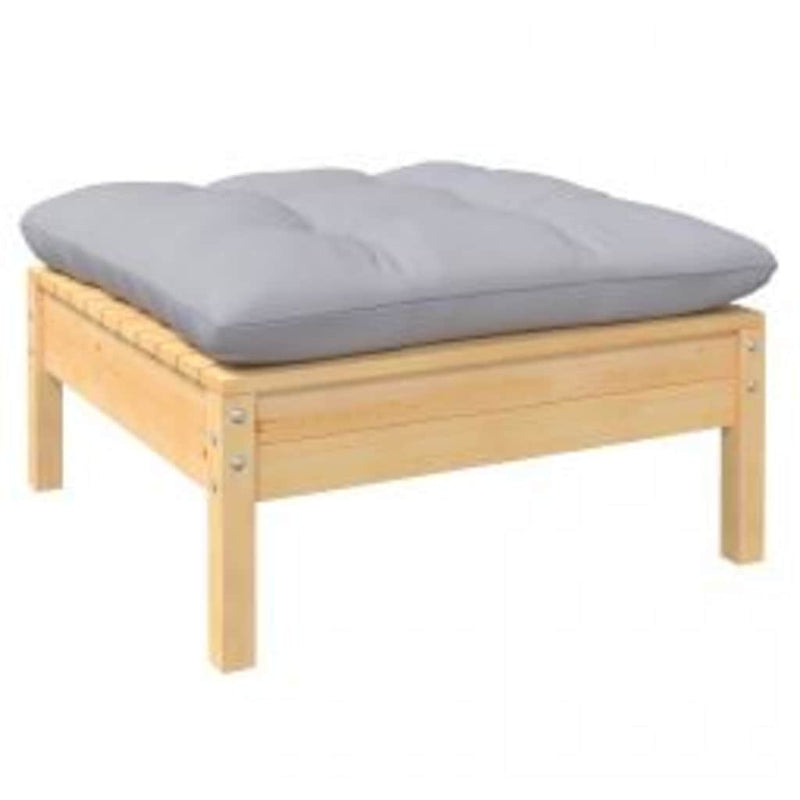 Set mobilier grădină cu perne, 4 piese, gri, lemn de pin