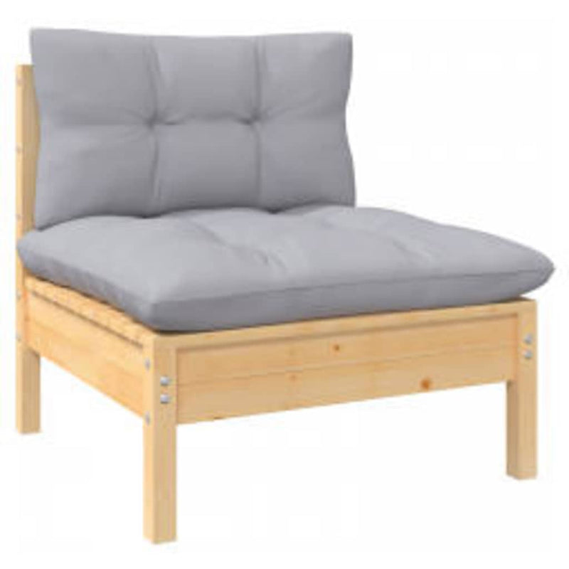 Set mobilier grădină cu perne, 4 piese, gri, lemn de pin