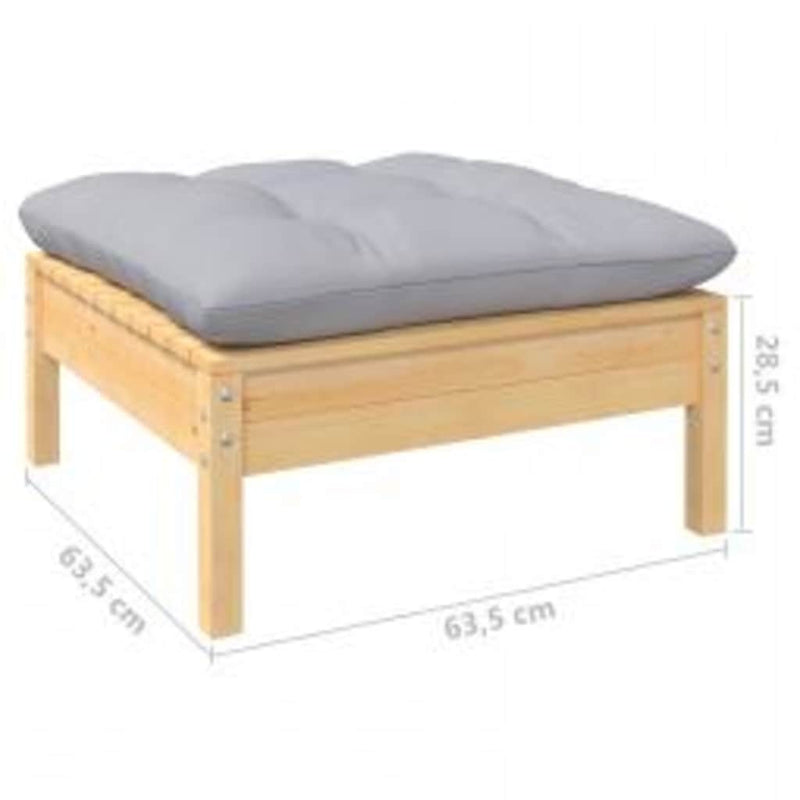 Set mobilier grădină cu perne, 4 piese, gri, lemn de pin