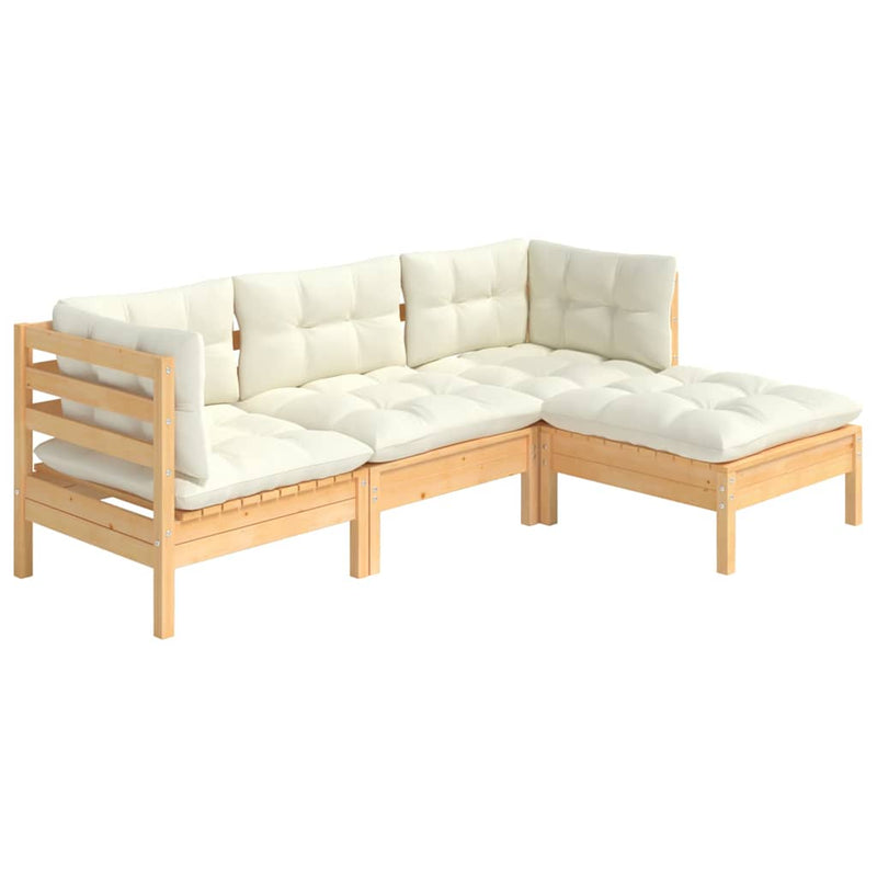 Set mobilier grădină cu perne, 4 piese, crem, lemn de pin
