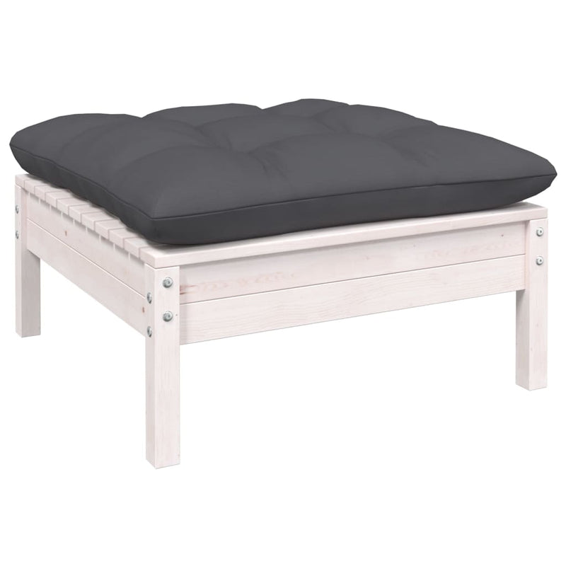Set mobilier grădină cu perne, 5 piese, alb, lemn de pin
