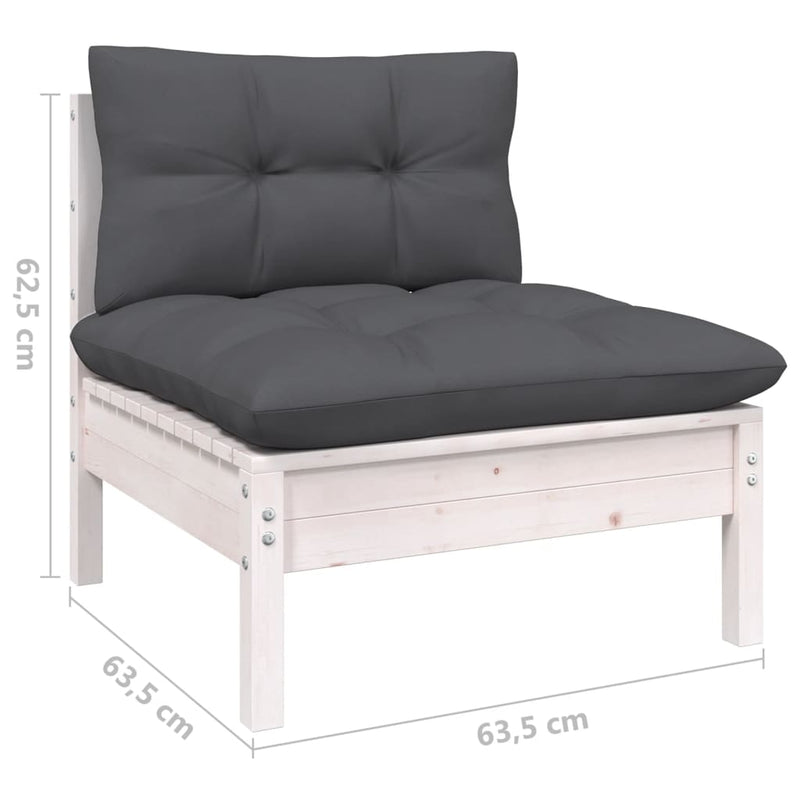 Set mobilier grădină cu perne, 5 piese, alb, lemn de pin